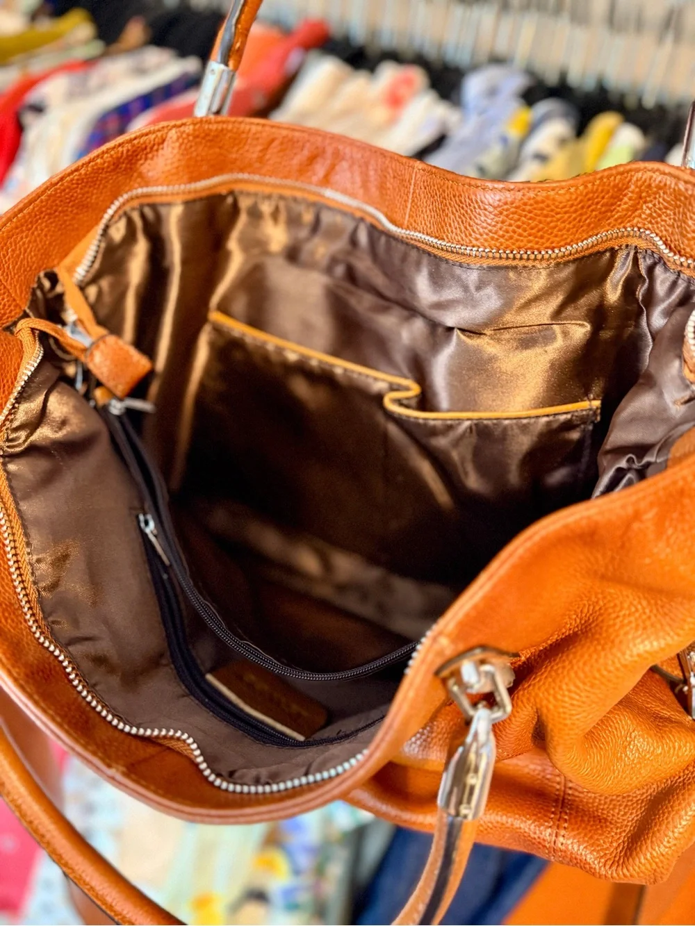 100% Leather Carry All Tote Purse | Cognac | Crossbody Strap | Work Laptop Bag
